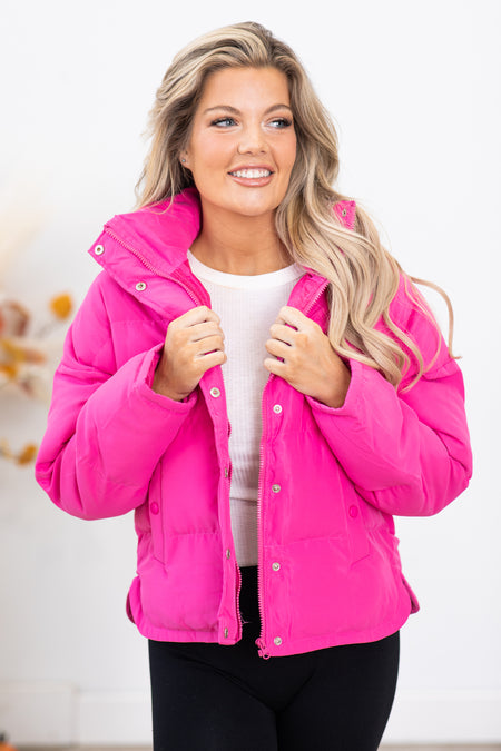 Pink Channel Quilt Puffer Jacket