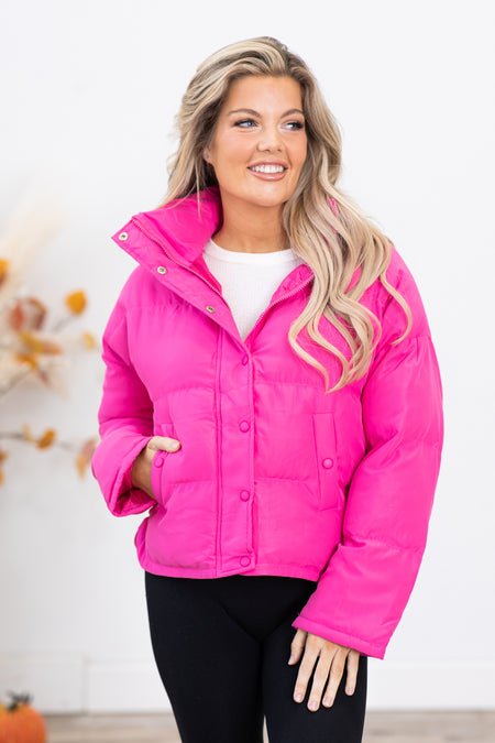 Pink Channel Quilt Puffer Jacket