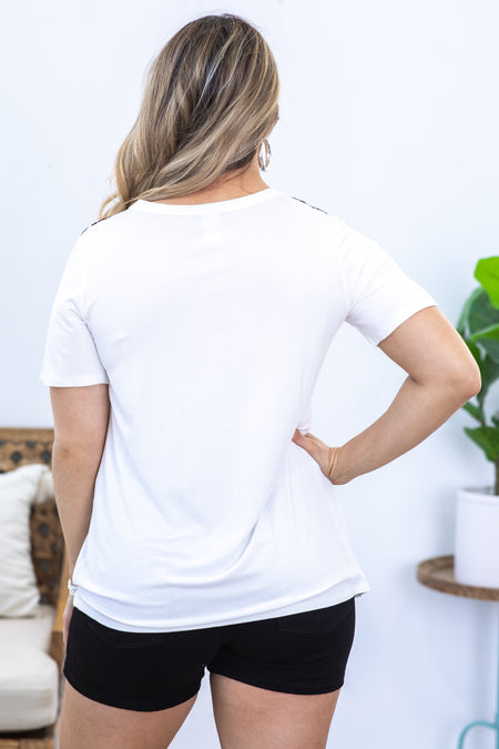 White With Lace Detail Knit Top