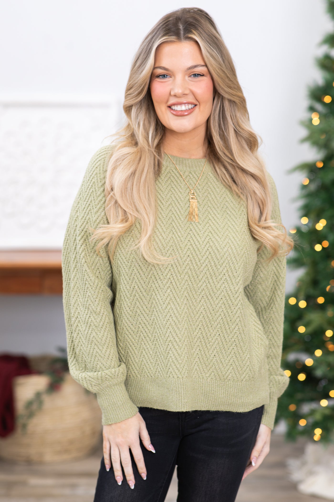 Sage Chevron Textured Sweater