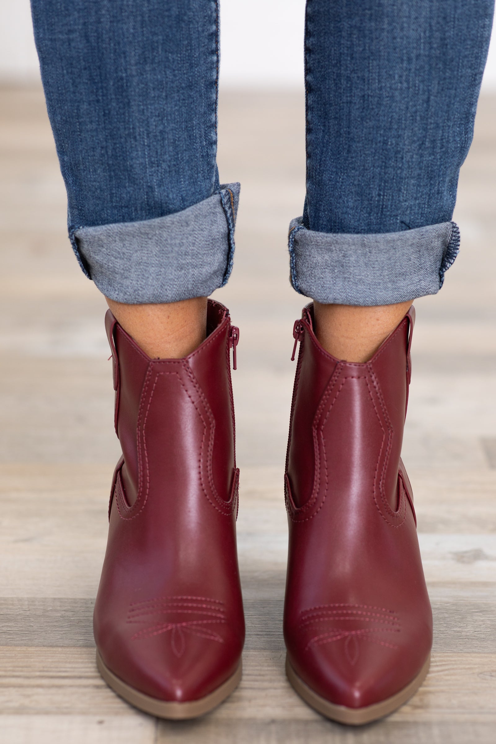 Burgundy store booties leather