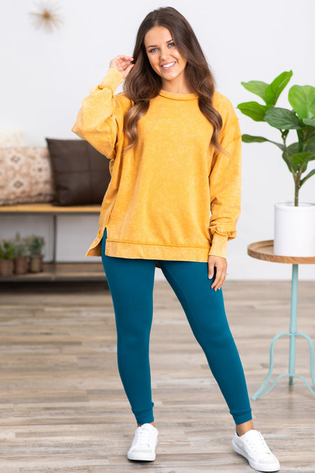 Gold Yellow Acid Wash Contrast Seam Sweatshirt - Filly Flair