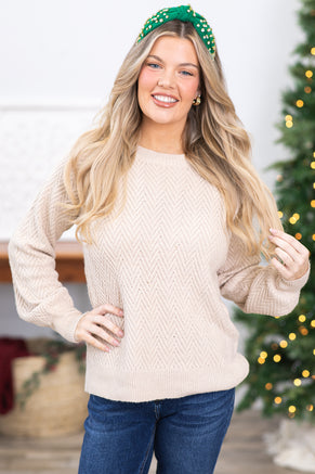 Oatmeal Chevron Textured Sweater