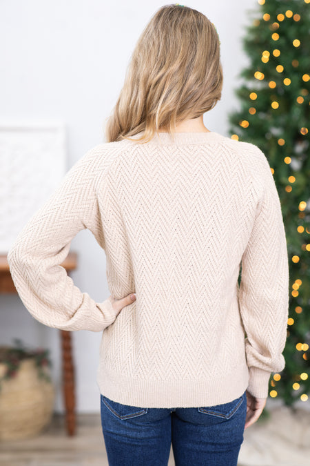 Oatmeal Chevron Textured Sweater