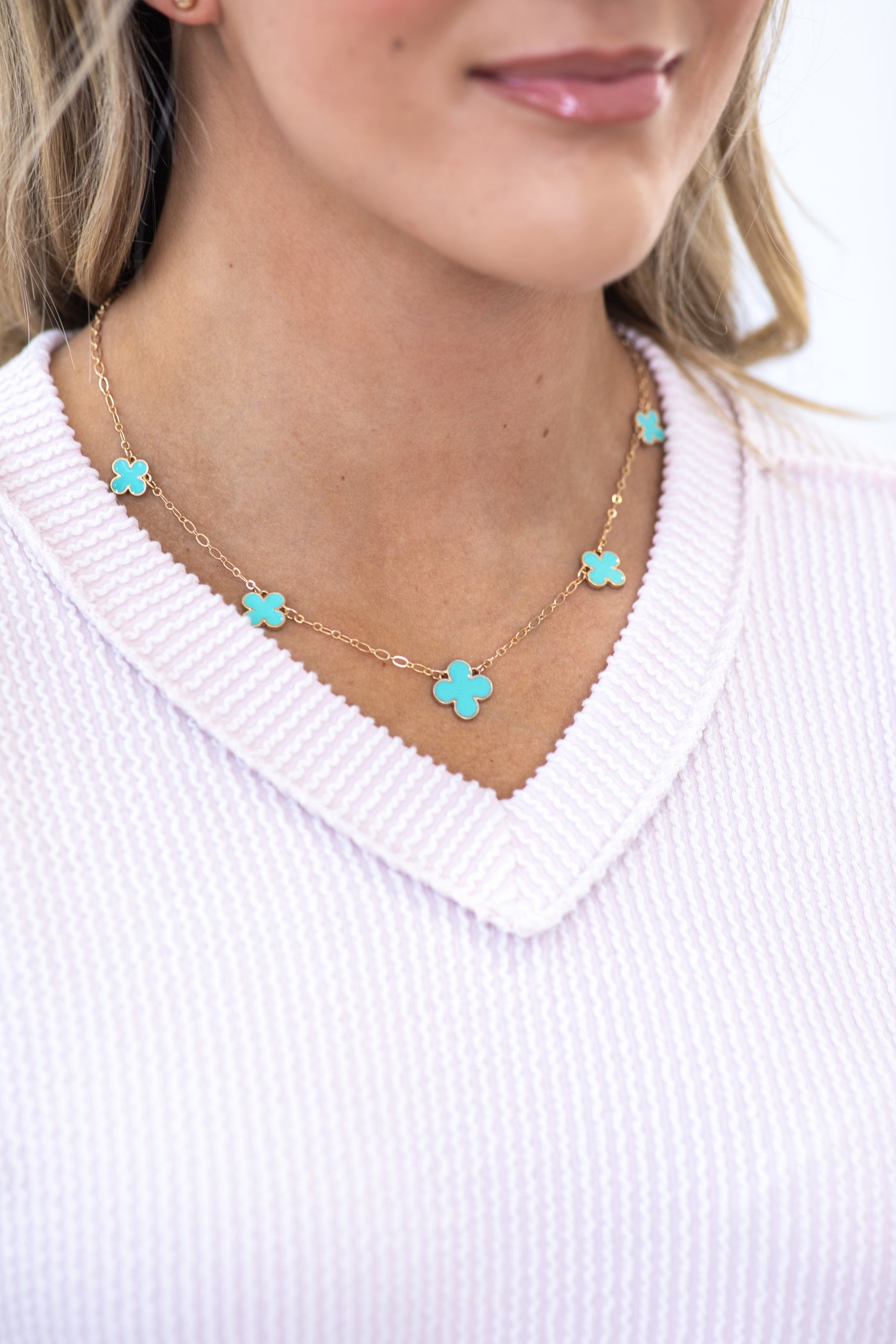 Mint Enamel Clover Necklace