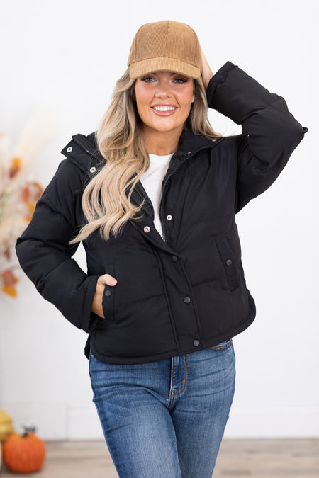 Black Channel Quilt Puffer Jacket