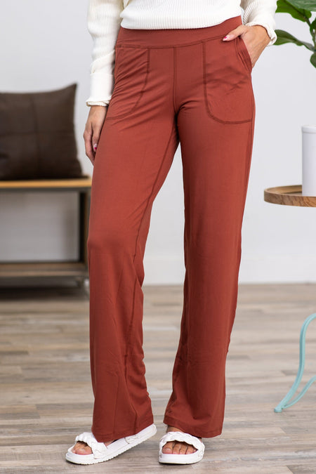 Rust Buttery Soft Straight Leg Yoga Pants - Filly Flair