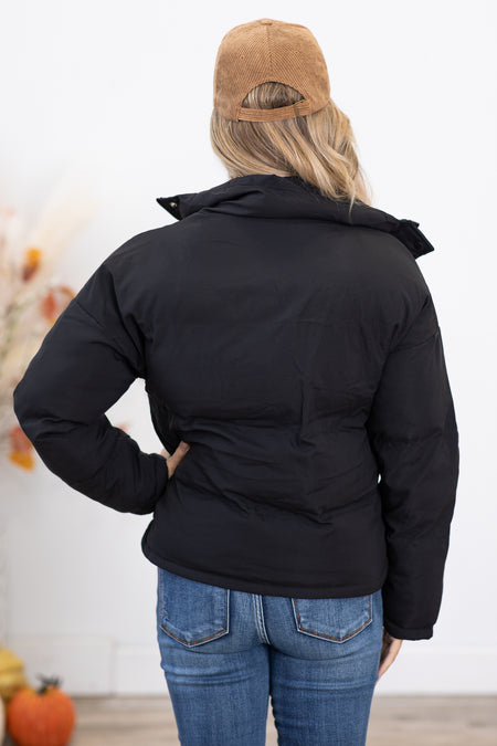 Black Channel Quilt Puffer Jacket