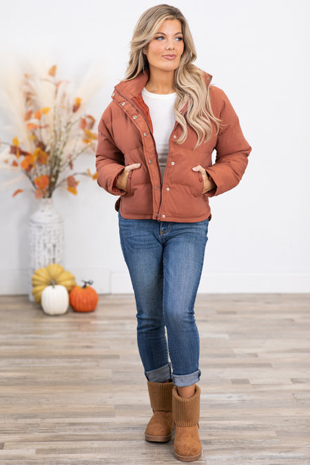 Rust Channel Quilt Puffer Jacket