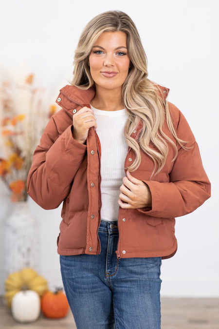 Rust Channel Quilt Puffer Jacket