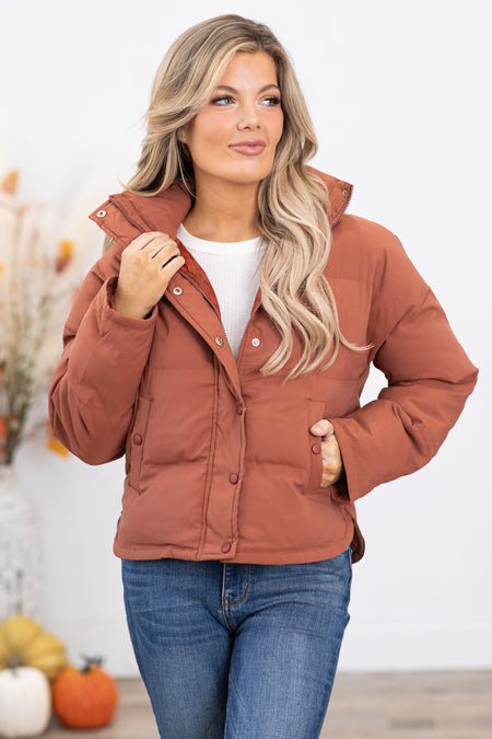 Rust Channel Quilt Puffer Jacket