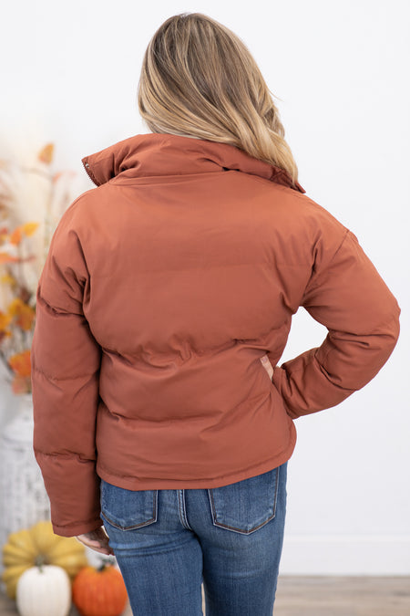 Rust Channel Quilt Puffer Jacket