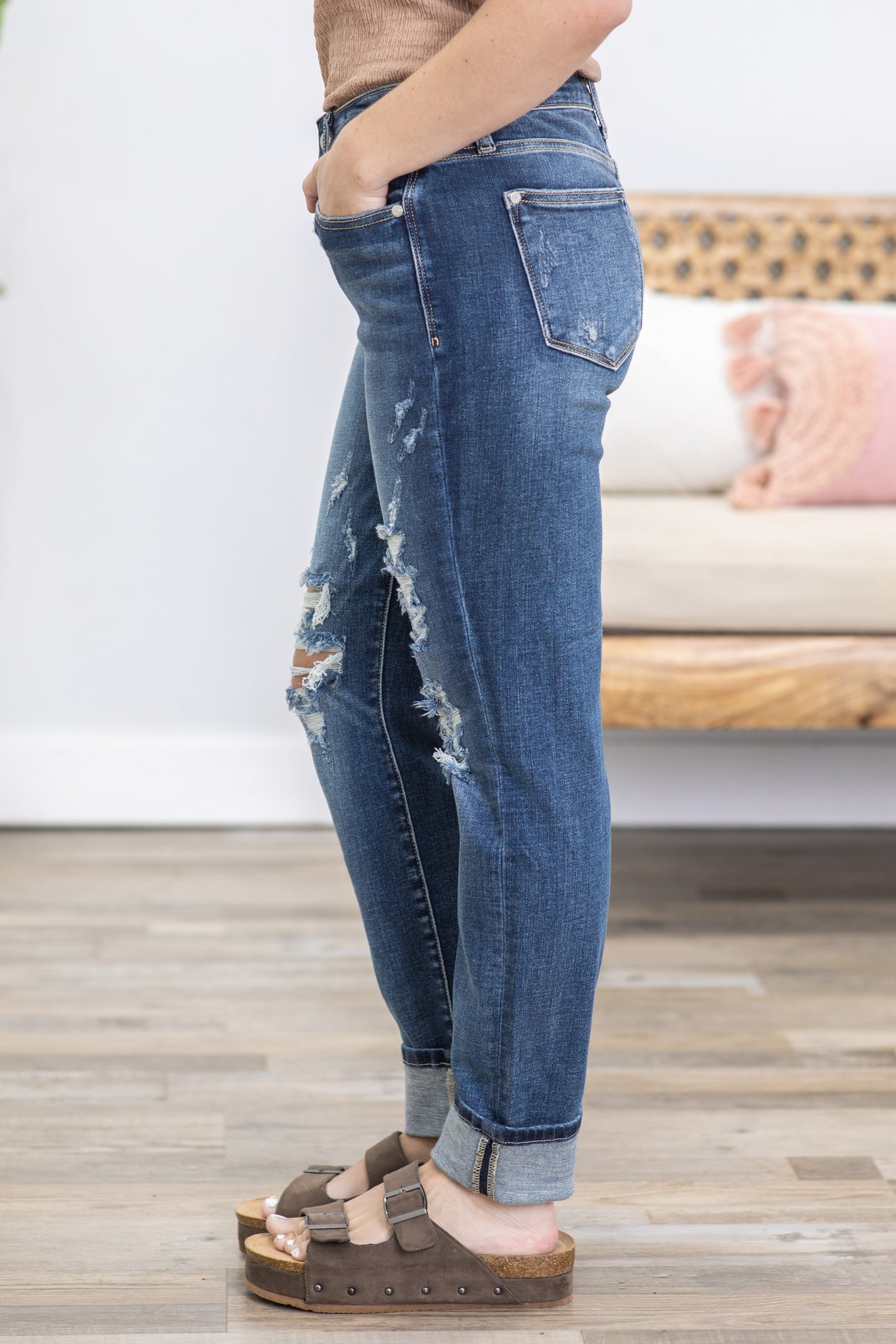 Judy Blue Mid Rise Cuffed Boyfriend Jeans