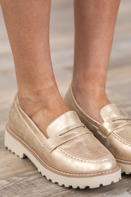 Metallic Gold Burnished Oxford Loafers