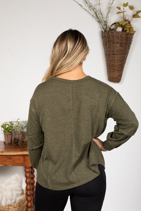 Solid Knit Long Sleeve With Exposed Seams