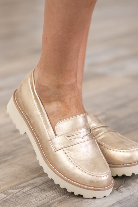 Metallic Gold Burnished Oxford Loafers