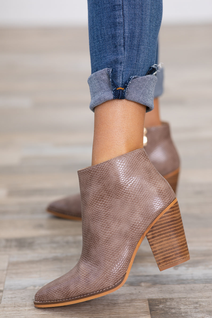 Taupe Point Toe Textured Booties