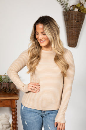 Stripe Rib Jersey Raglan Knit Long Sleeve Top