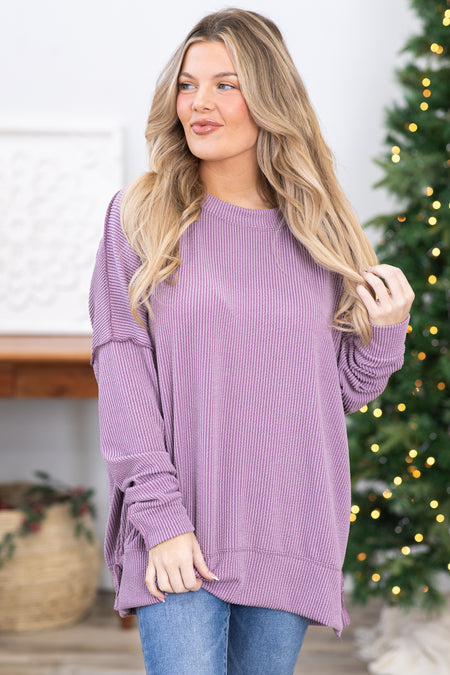 Mauve Ribbed Crewneck Top