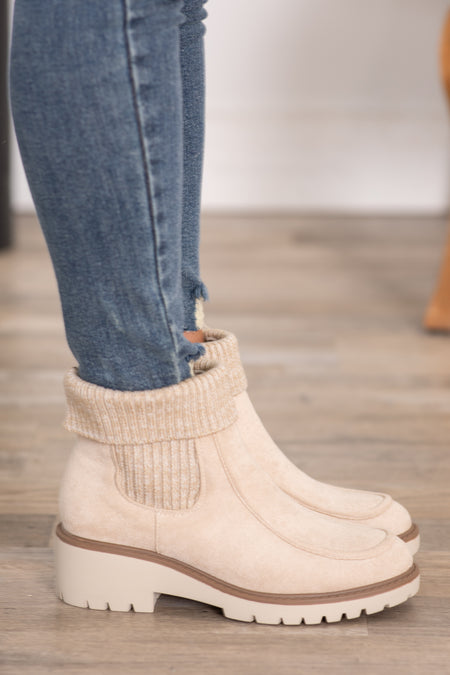 Beige Suede Sock Bootie