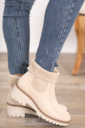 Beige Suede Sock Bootie