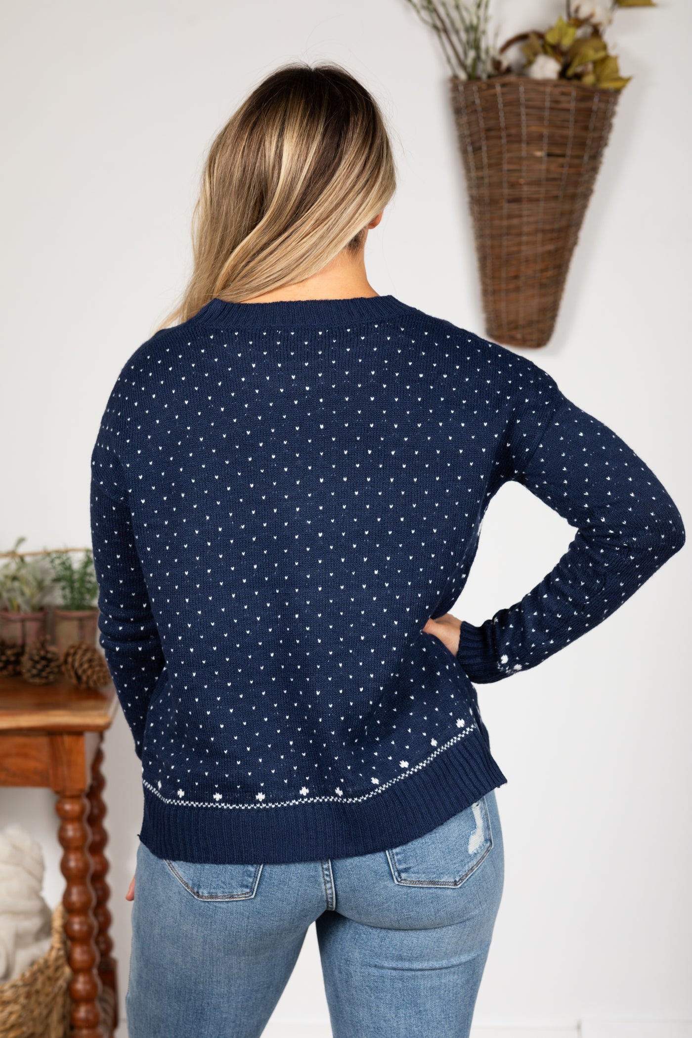 Navy Snowflake Print Sweater