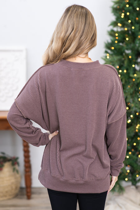 Dark Mocha Ribbed Crewneck Top