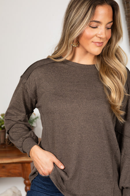 Solid Knit Long Sleeve With Exposed Seams