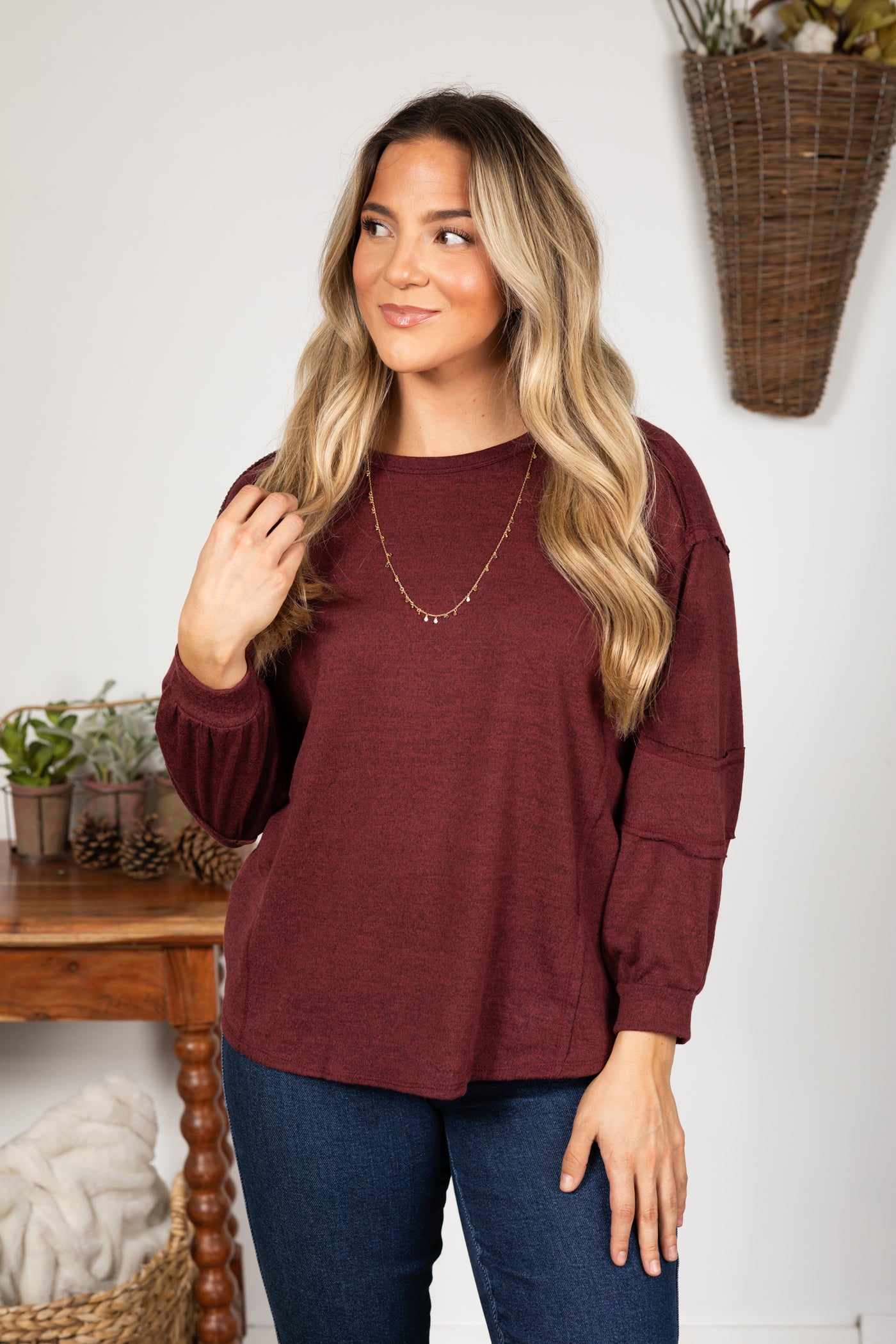 Solid Knit Long Sleeve With Exposed Seams