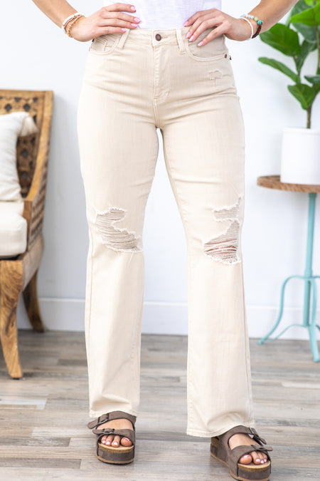 Judy Blue Beige The 90s Straight Leg Jeans