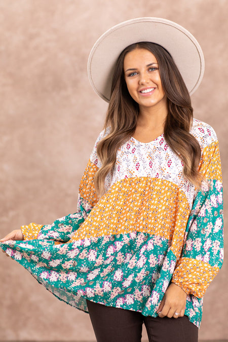 Jade and Cinnamon Floral Print Top - Filly Flair