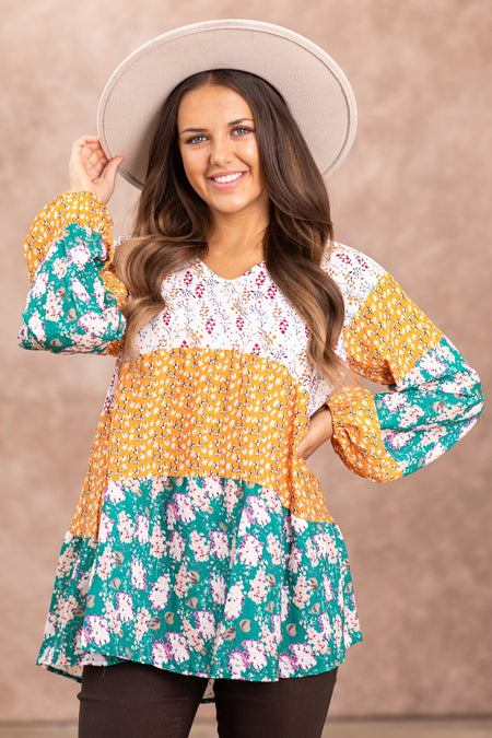 Jade and Cinnamon Floral Print Top - Filly Flair