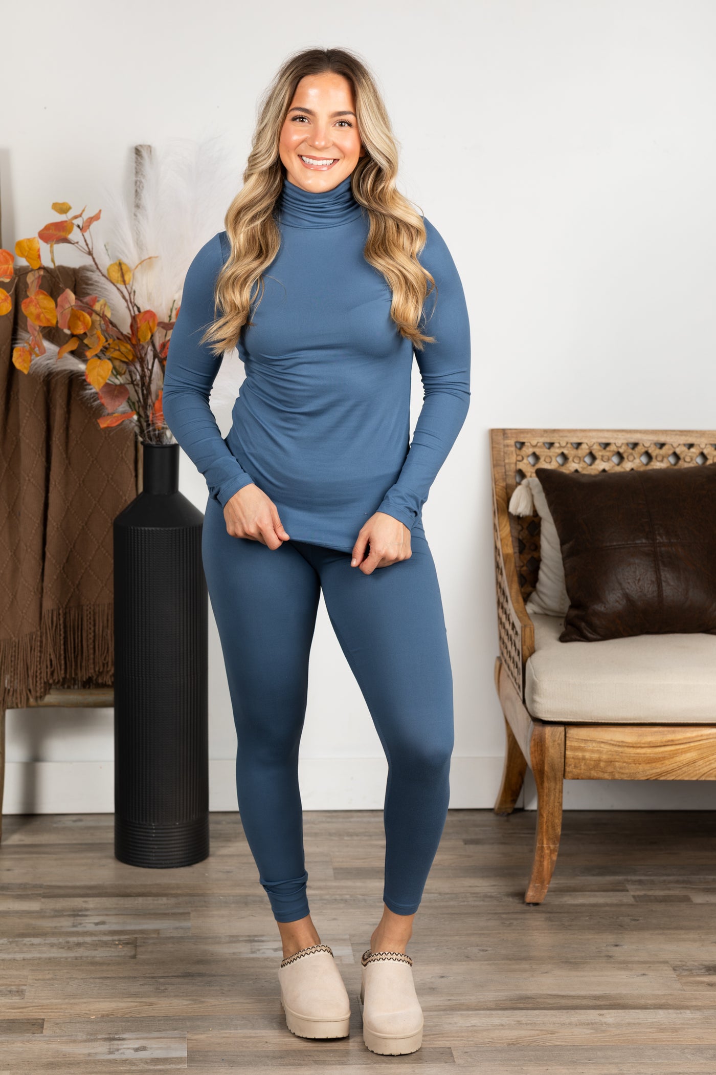 Microfiber Mock Neck and Leggings Set