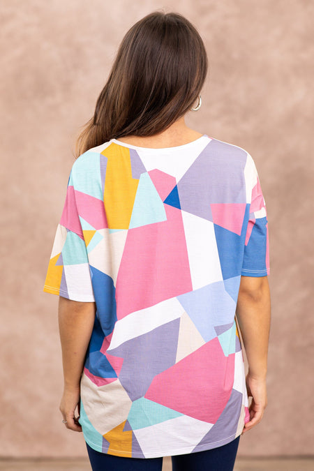 Dark Blush and Blue Multicolor Abstract Top - Filly Flair