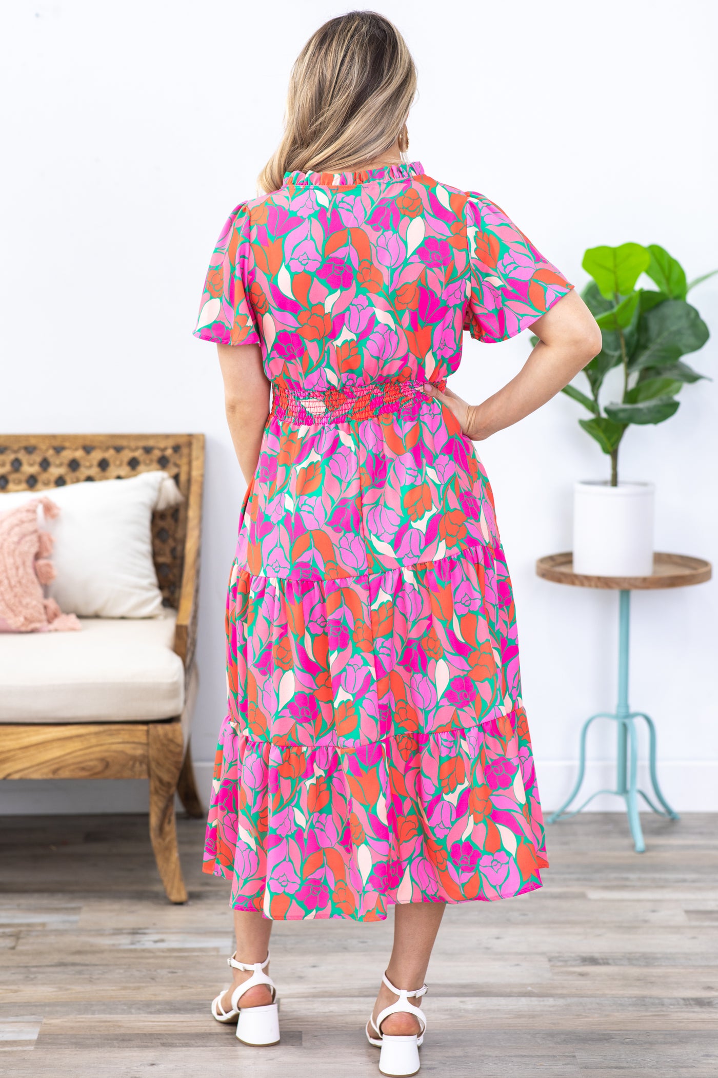 Pink Smocked Waist Maxi Floral Dress