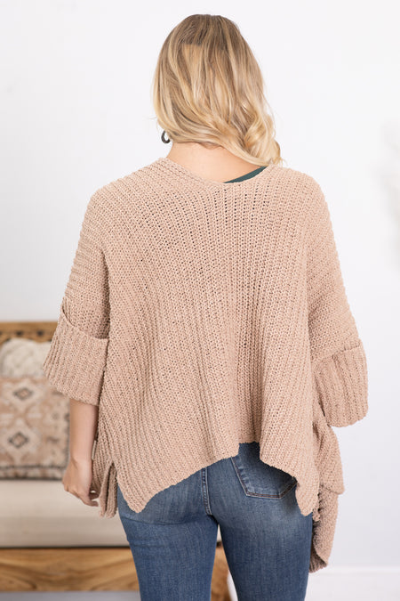 Taupe Front Pockets Sweater Cardigan