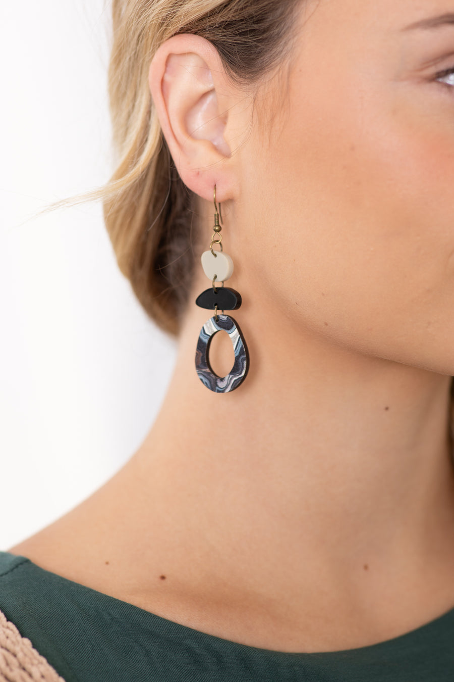 Tripe Acrylic Earrings With Marble Design