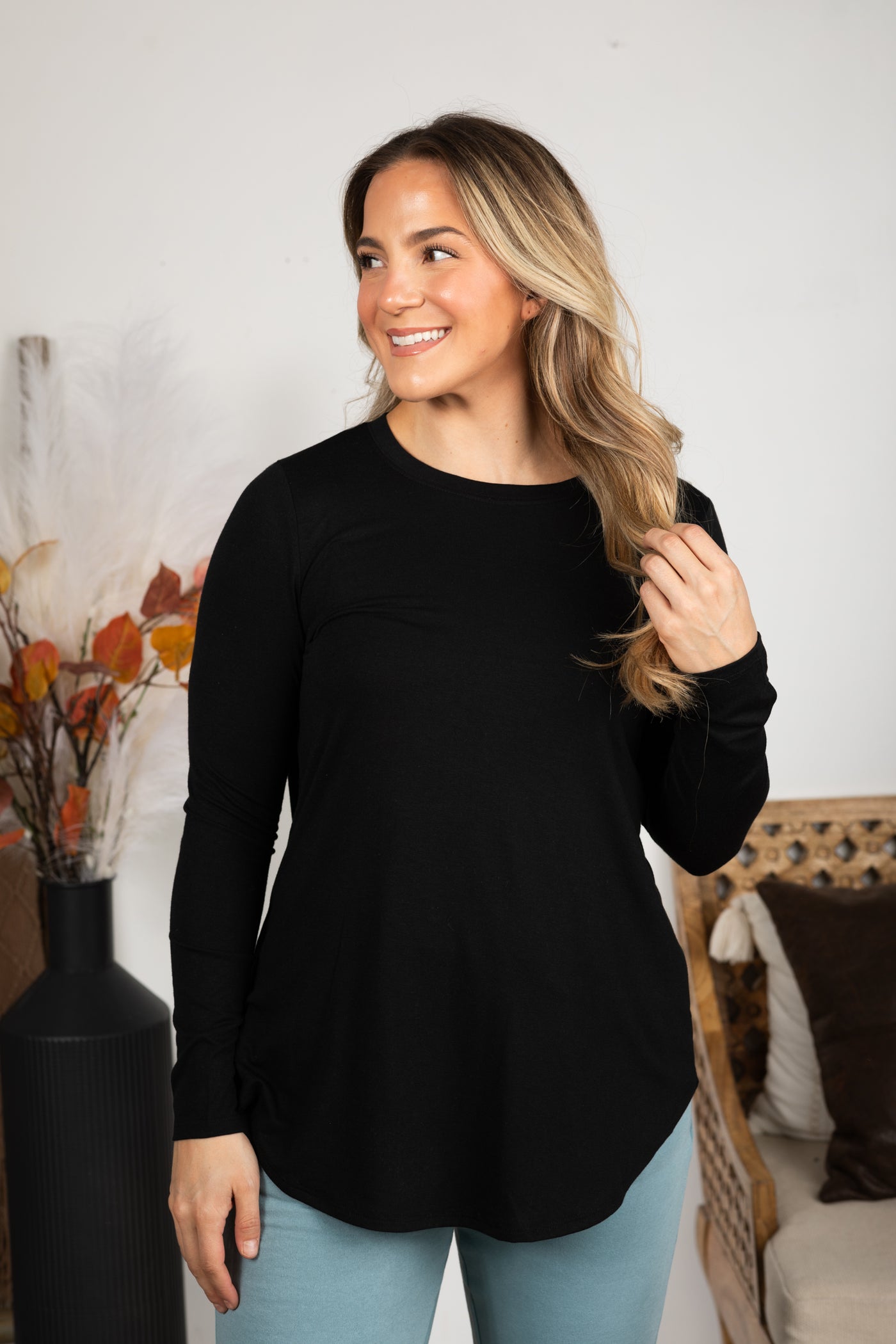 Basic Round Hem Knit Long Sleeve Top