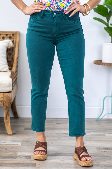 Vervet Teal High Rise Crop Slim Straight Jeans