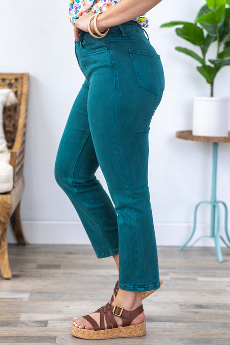 Vervet Teal High Rise Crop Slim Straight Jeans