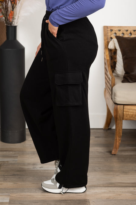 Fleece Cargo Wide Leg Sweatpants