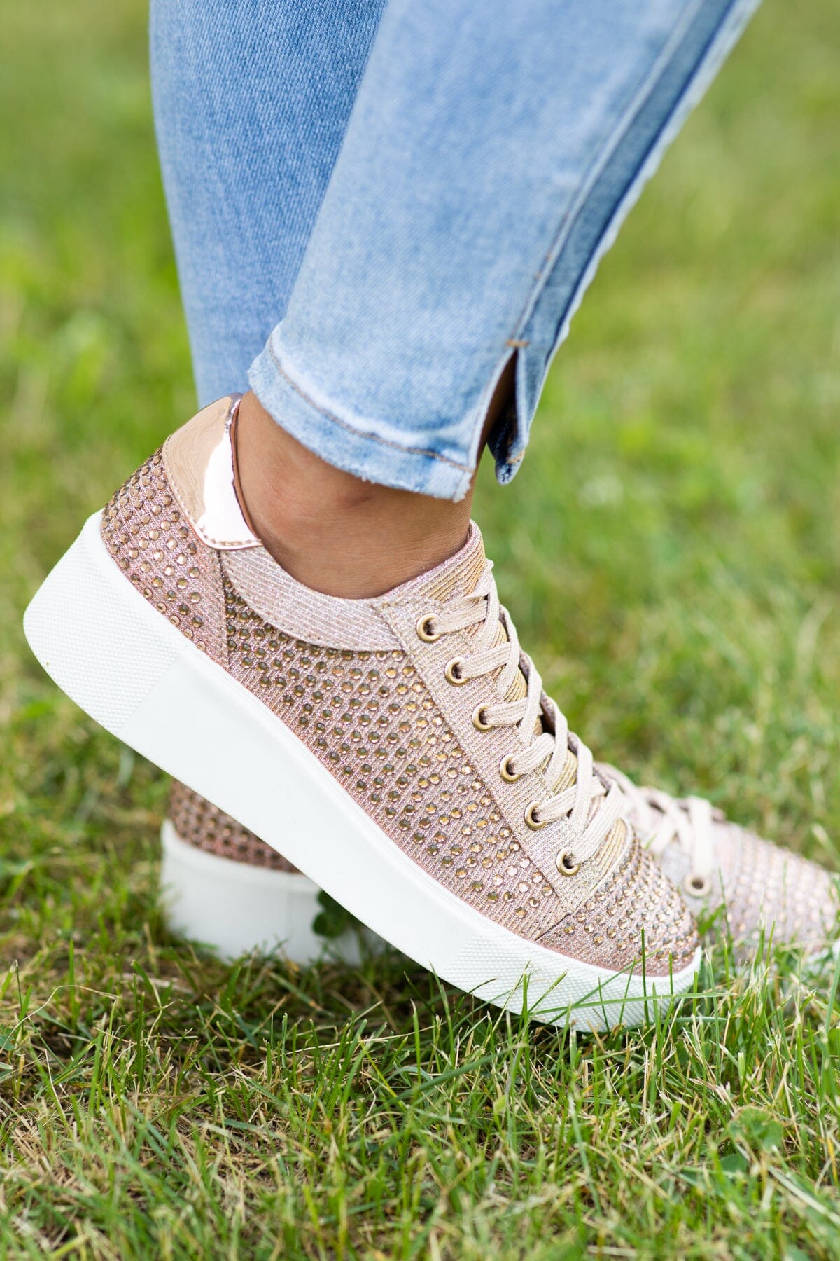 Rose Gold Studded Platform Sneakers Filly Flair