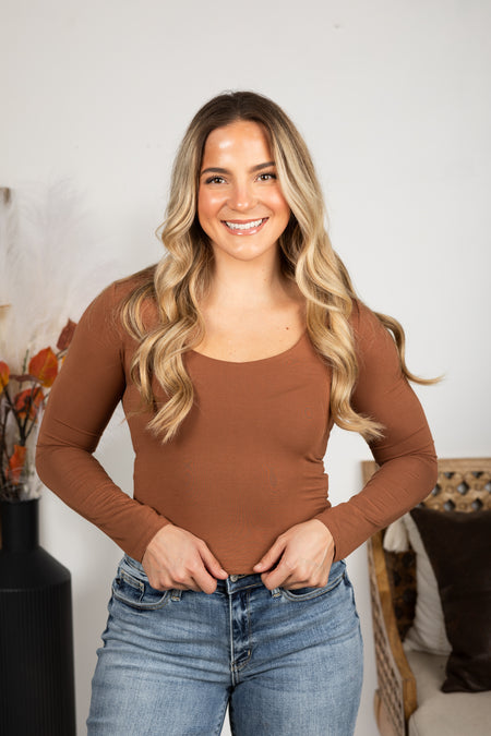 Double Layer Scoop Neck Long Sleeve Top