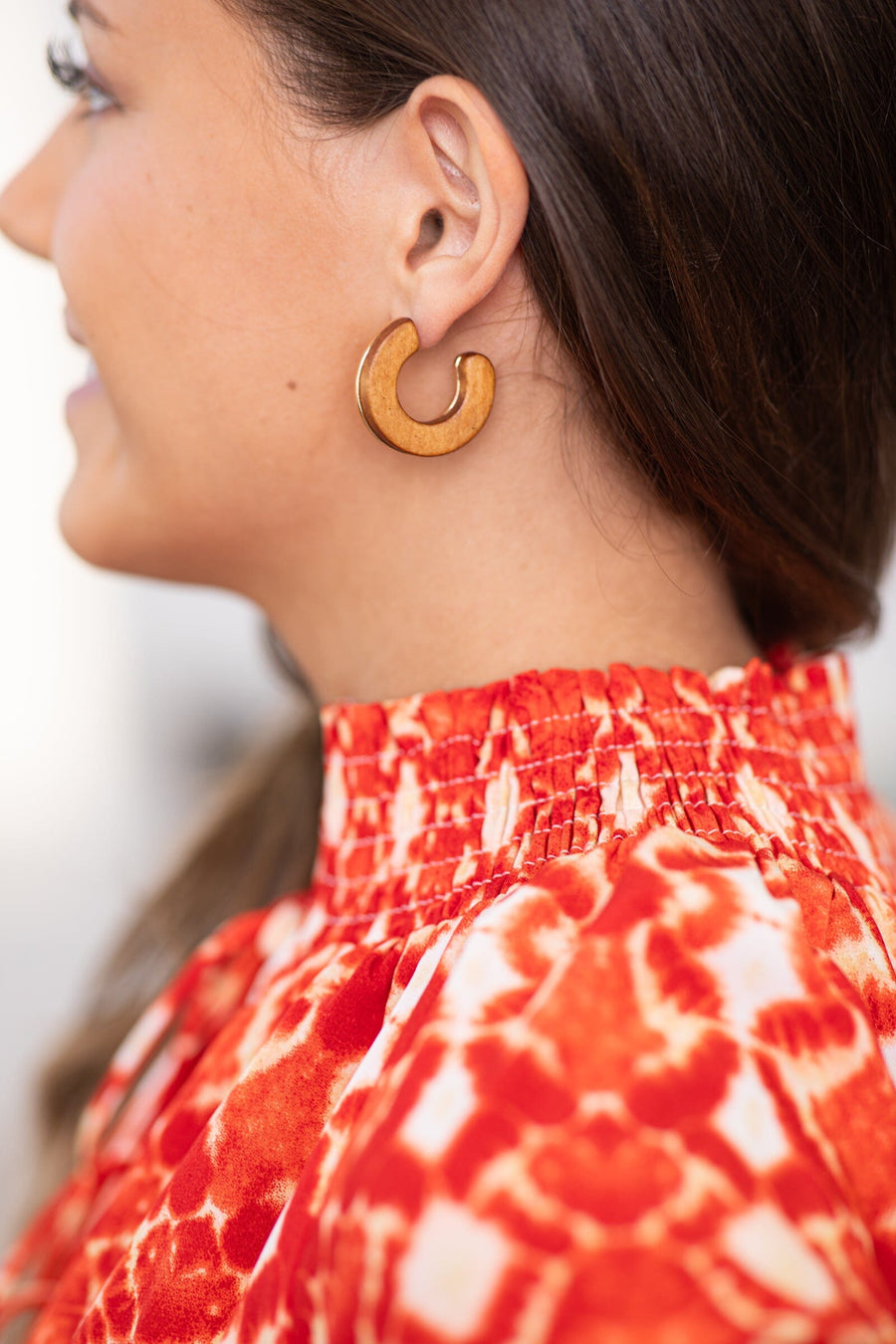 Brown and Gold Wood Small Hoop Earrings - Filly Flair