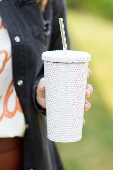 White Rhinestone 17oz Tumblers - Filly Flair