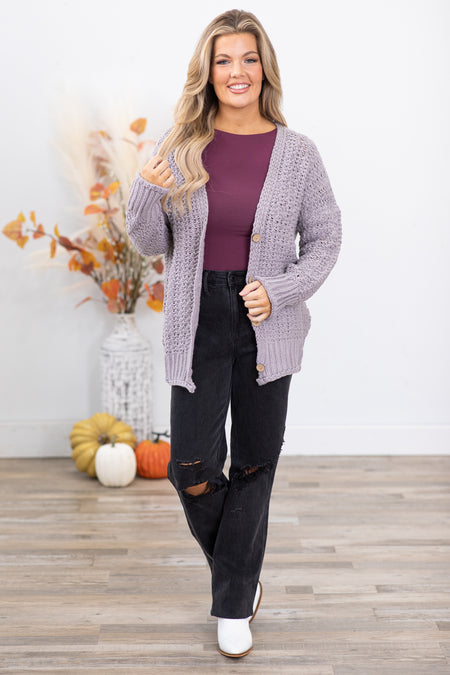 Grey Chunky Knit Cardigan