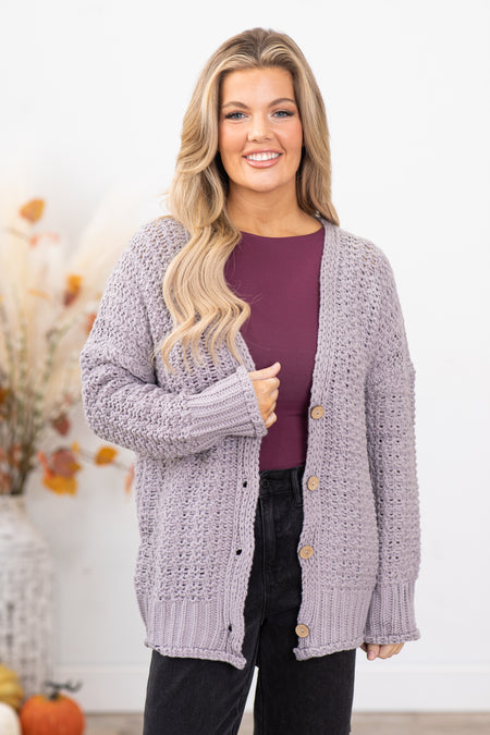 Grey Chunky Knit Cardigan