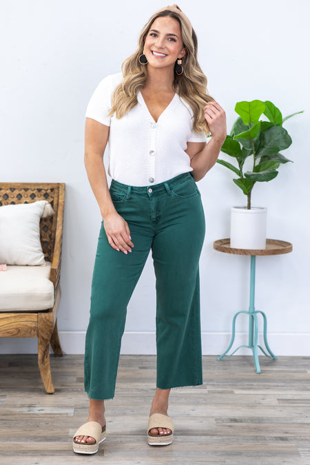 Vervet Forest Green Wide Leg Cropped Jeans