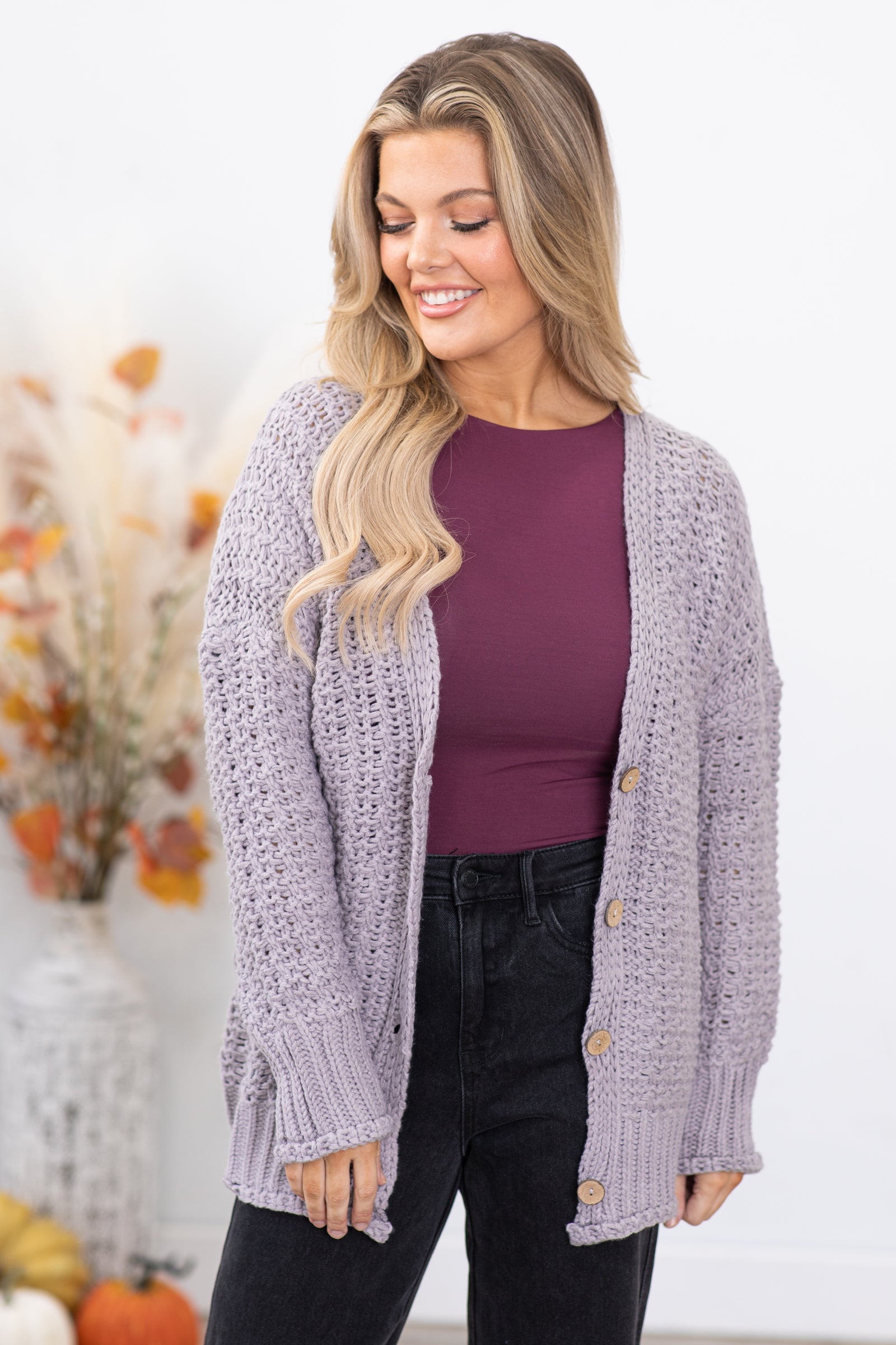 Womens grey shop chunky knit cardigan