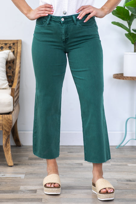 Vervet Forest Green Wide Leg Cropped Jeans